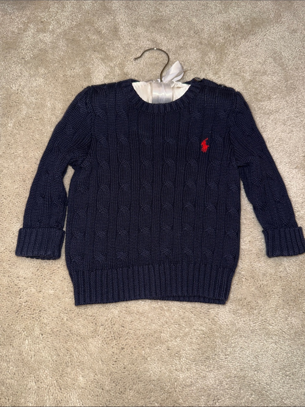 Polo by Ralph Lauren Navy Cable Crewneck Sweater with Red Pony